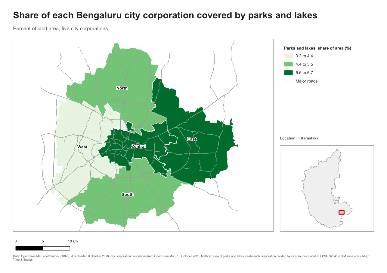 The same layout with a small locator map of Karnataka in the lower right, with a red rectangle marking the position of the study area
