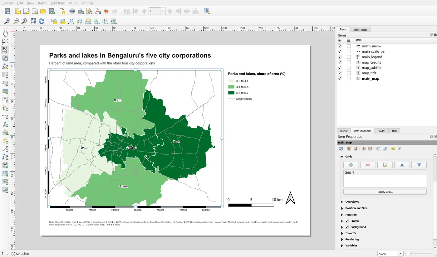 The Grids group of the map item with one grid listed and the Modify Grid button available