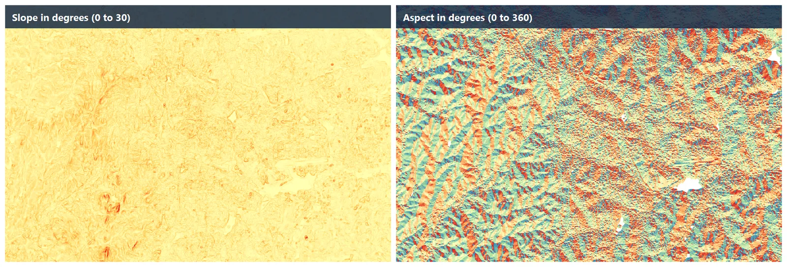 Slope map and aspect map side by side