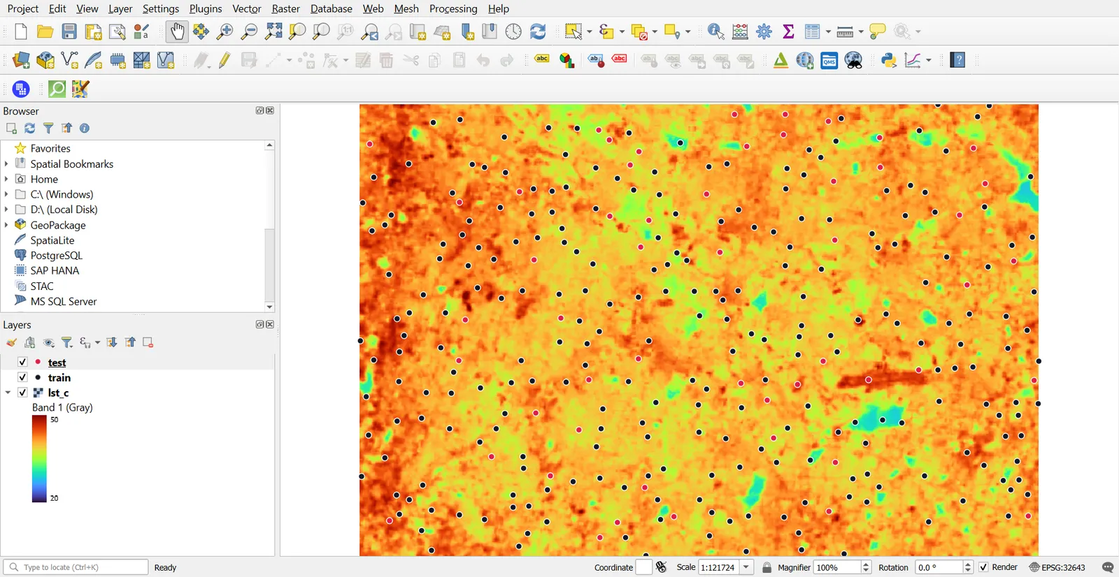 Random sample points over the temperature map