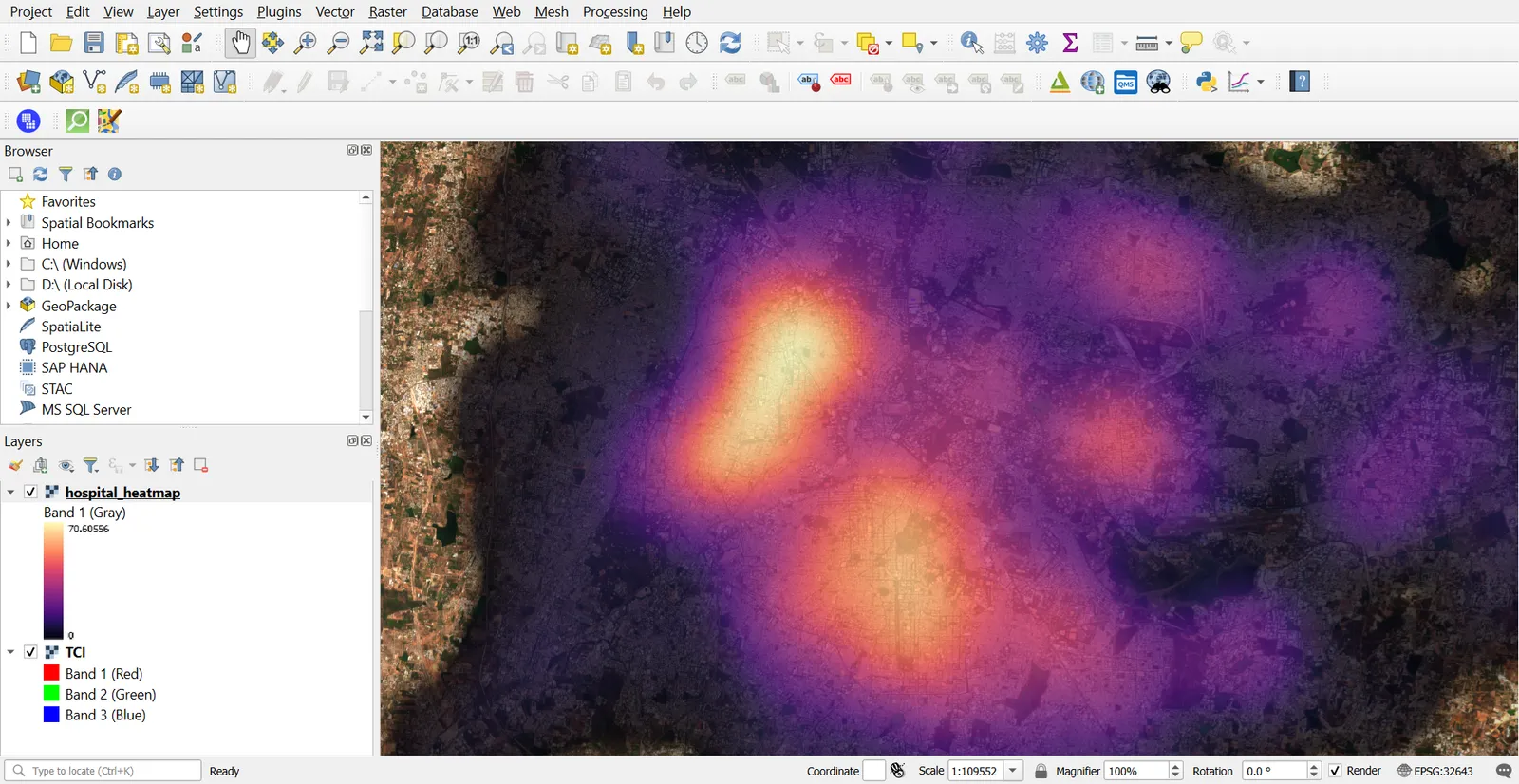 Hospital heatmap over a basemap