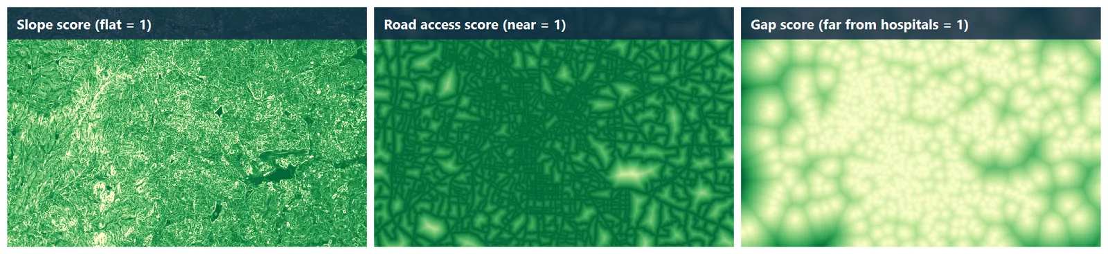 Three score maps side by side