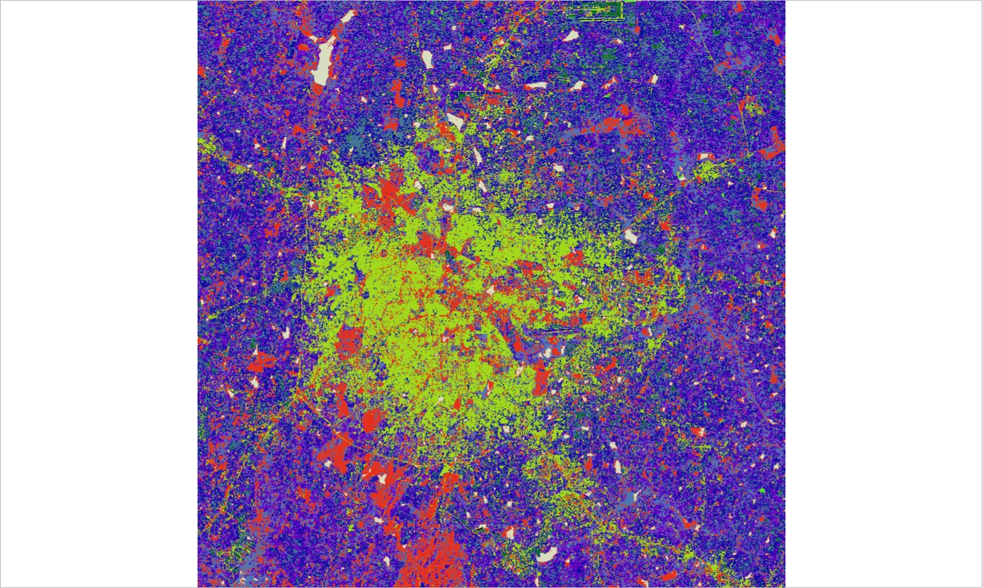 Map of ten K-means clusters in different colours