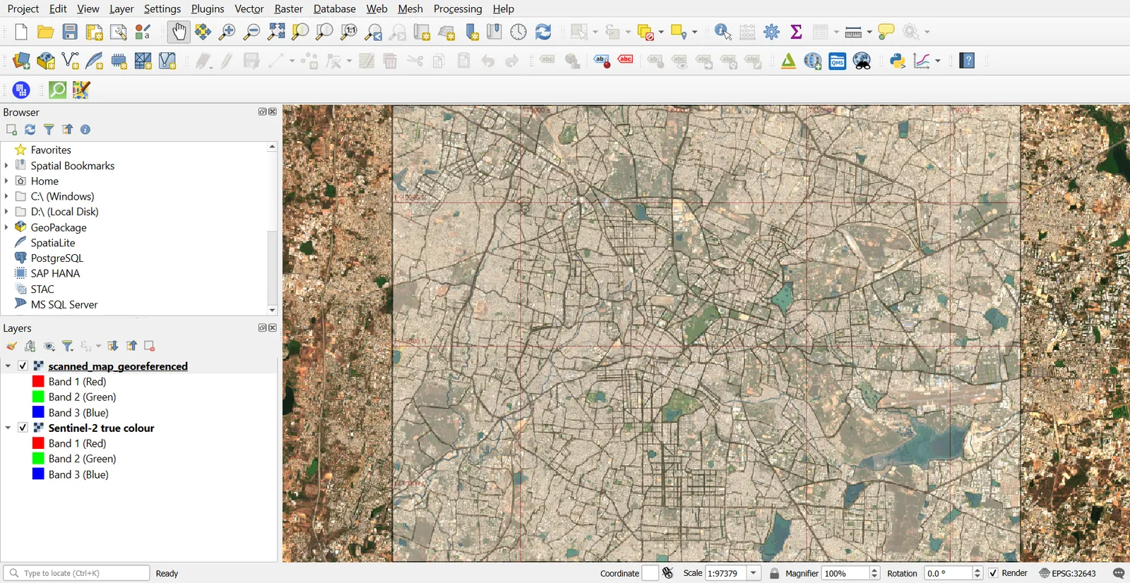 Georeferenced scan overlaid on OSM at 50% transparency