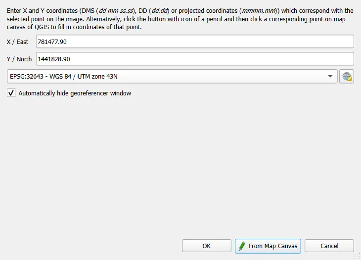 Enter Map Coordinates with typed coordinates and CRS selector