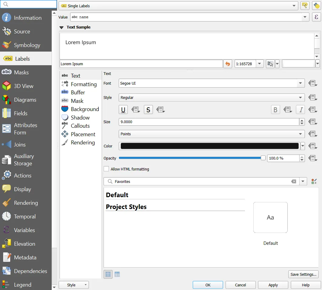 Labels tab with buffer enabled
