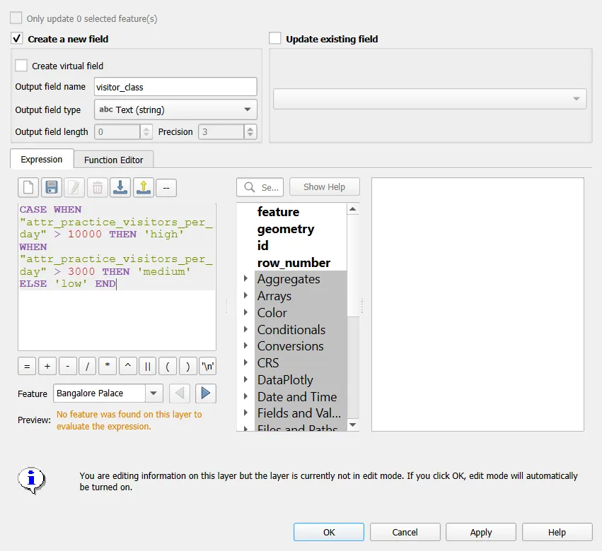 Field Calculator with an expression and preview