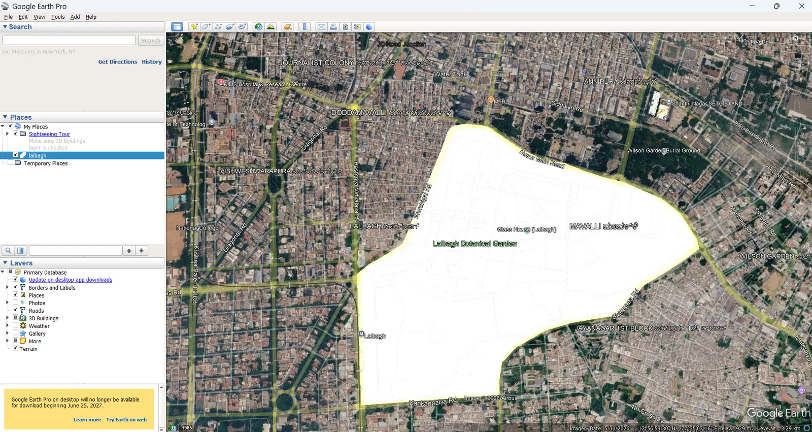 A polygon drawn in Google Earth Pro