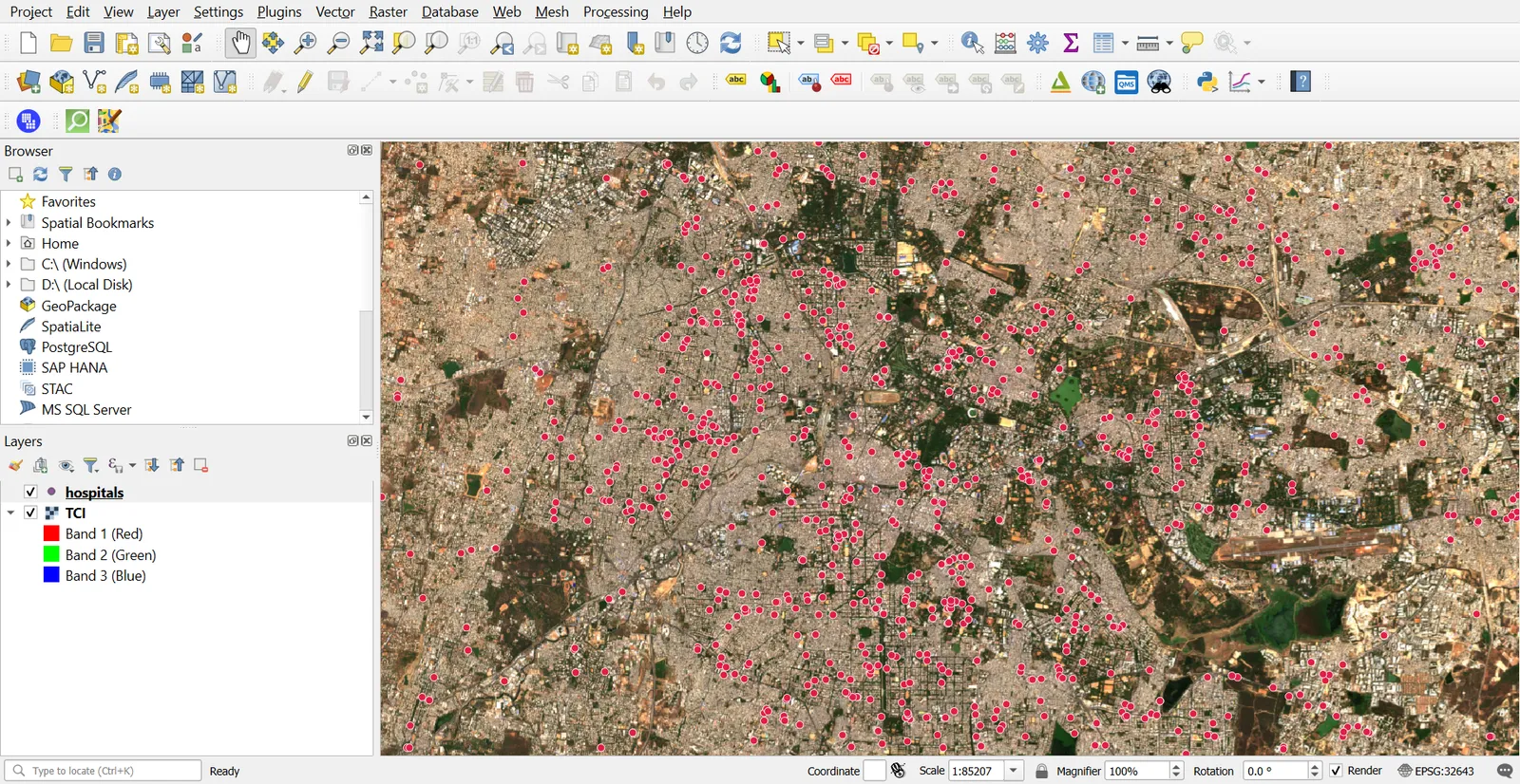 Hospital points over OSM