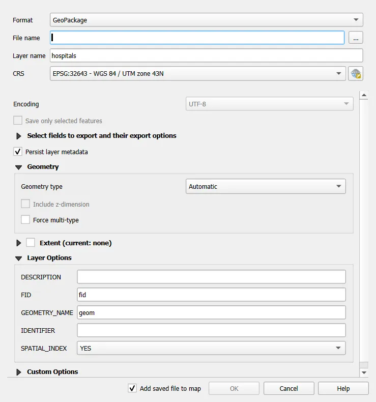 Save Vector Layer As with format list open