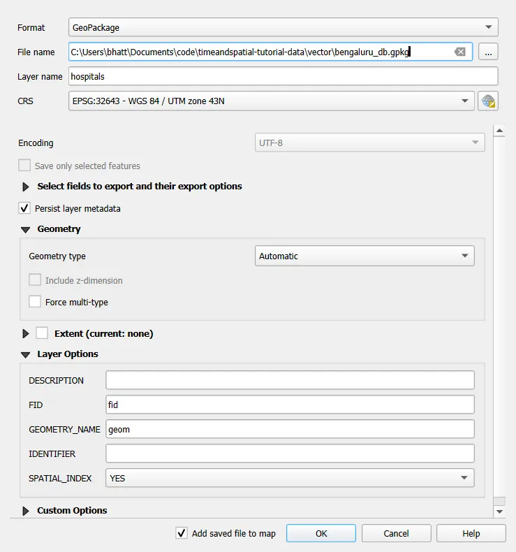 Save Features As with an existing GeoPackage and a new layer name