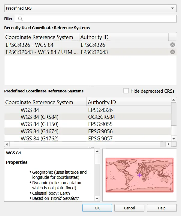 Set Layer CRS dialog