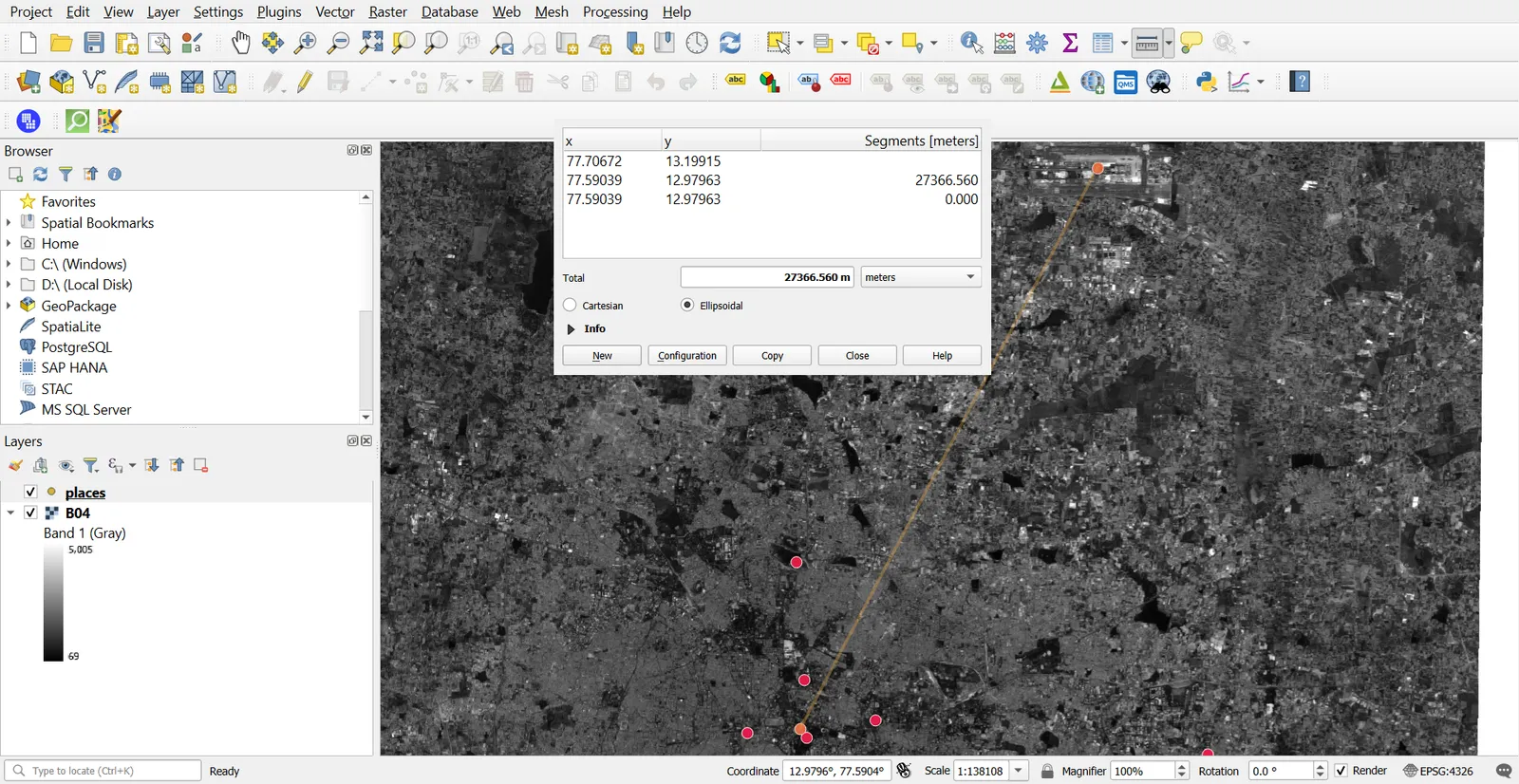 Measure tool with the ellipsoid shown