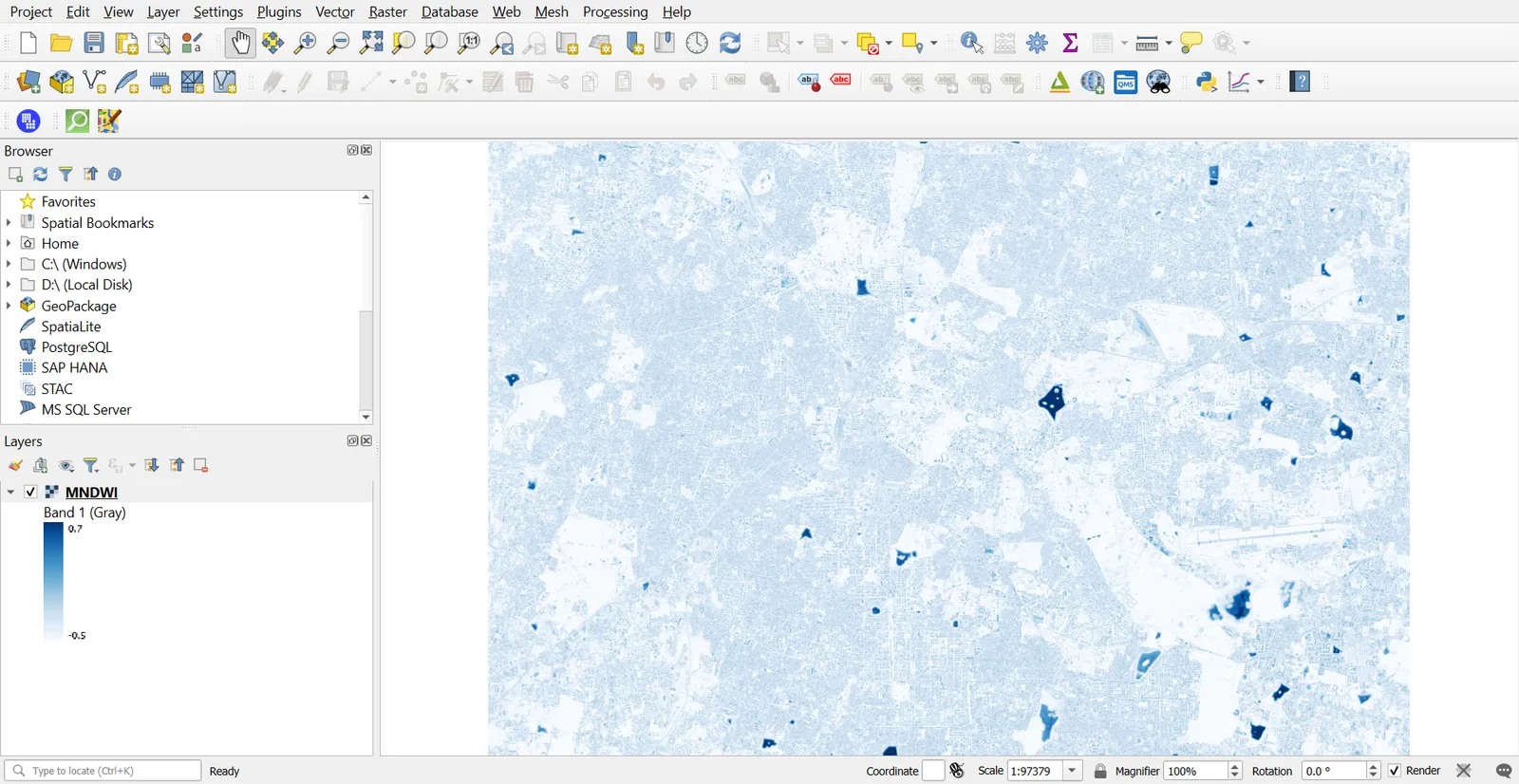 MNDWI showing lakes in Bengaluru