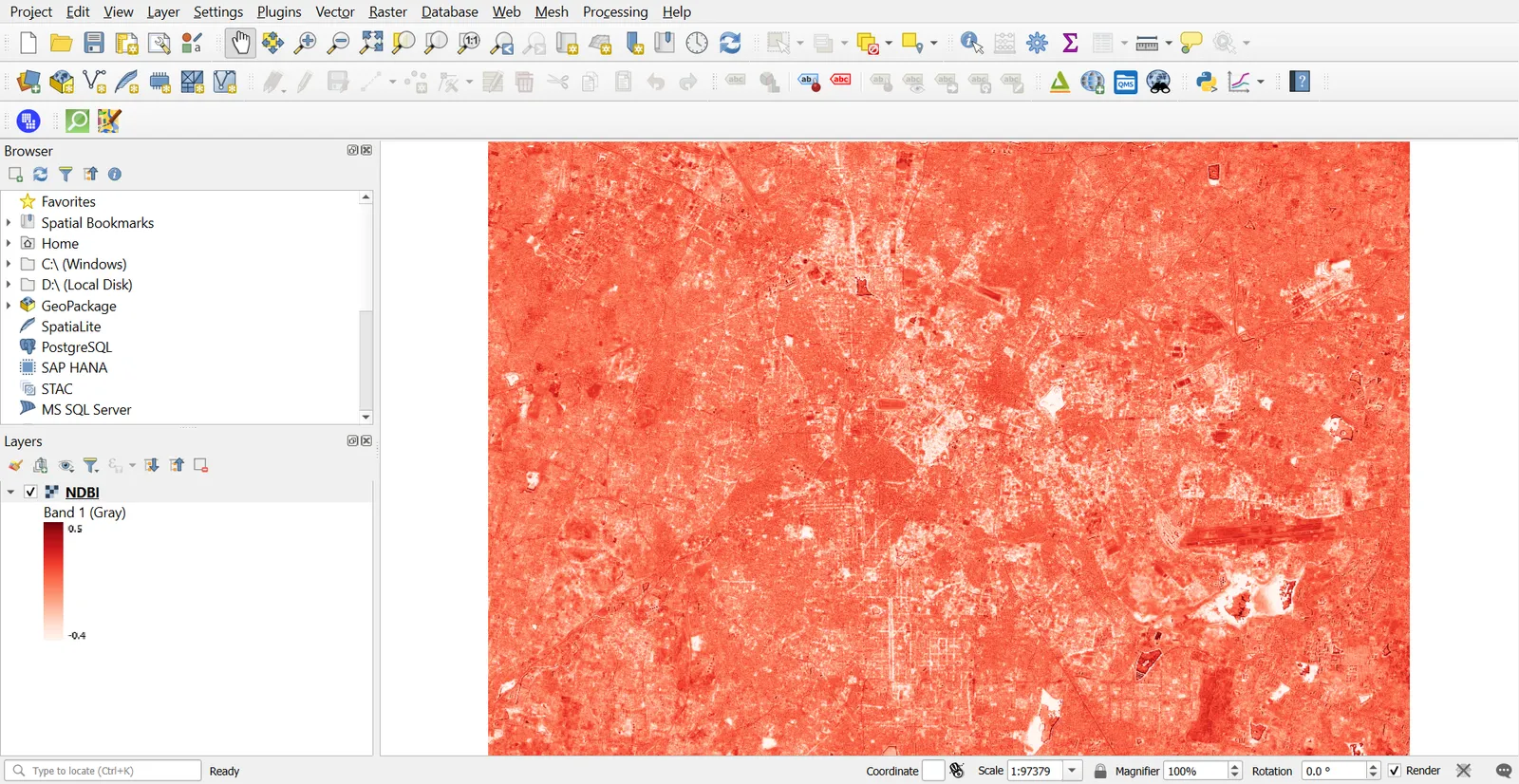 NDBI showing the built-up area