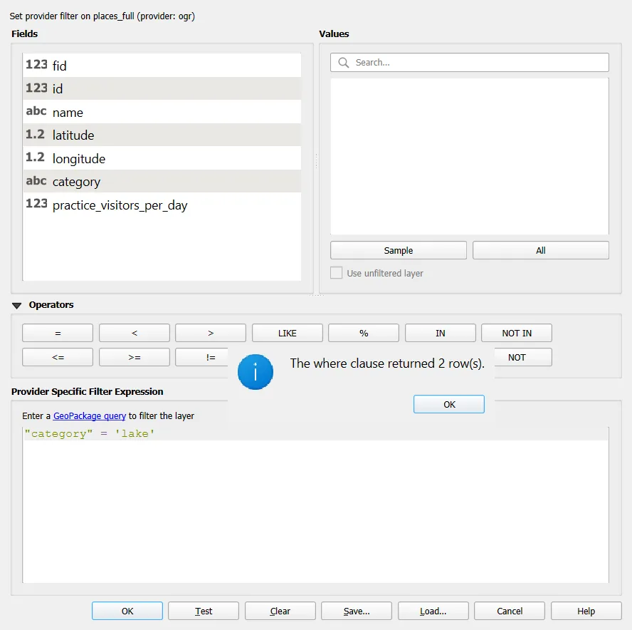 Query Builder with a test result